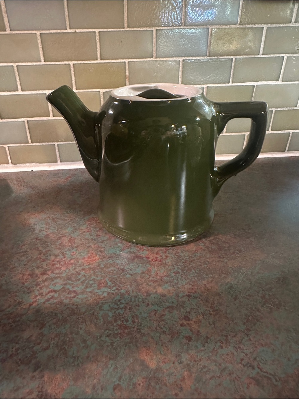 Vintage SINGLE SERVING 3 1/4" Green HALL China TEA COFFEE POT w lid teapot EUC